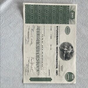 Original stock certificate for Studebaker Stock